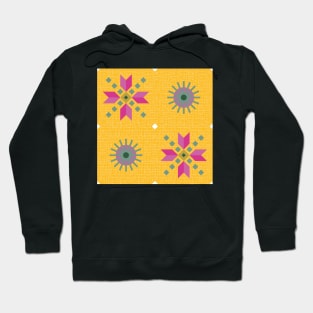 Geometric retro stars in pink on golden yellow, seamless pattern Hoodie